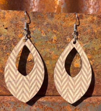 Chevron Cork and Leather Teardrop Earrings